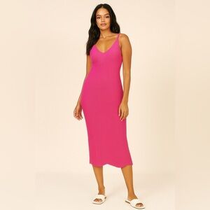 RNWY Pink Barbiecore Knit V-Neck Strappy Midi Dress, size 8